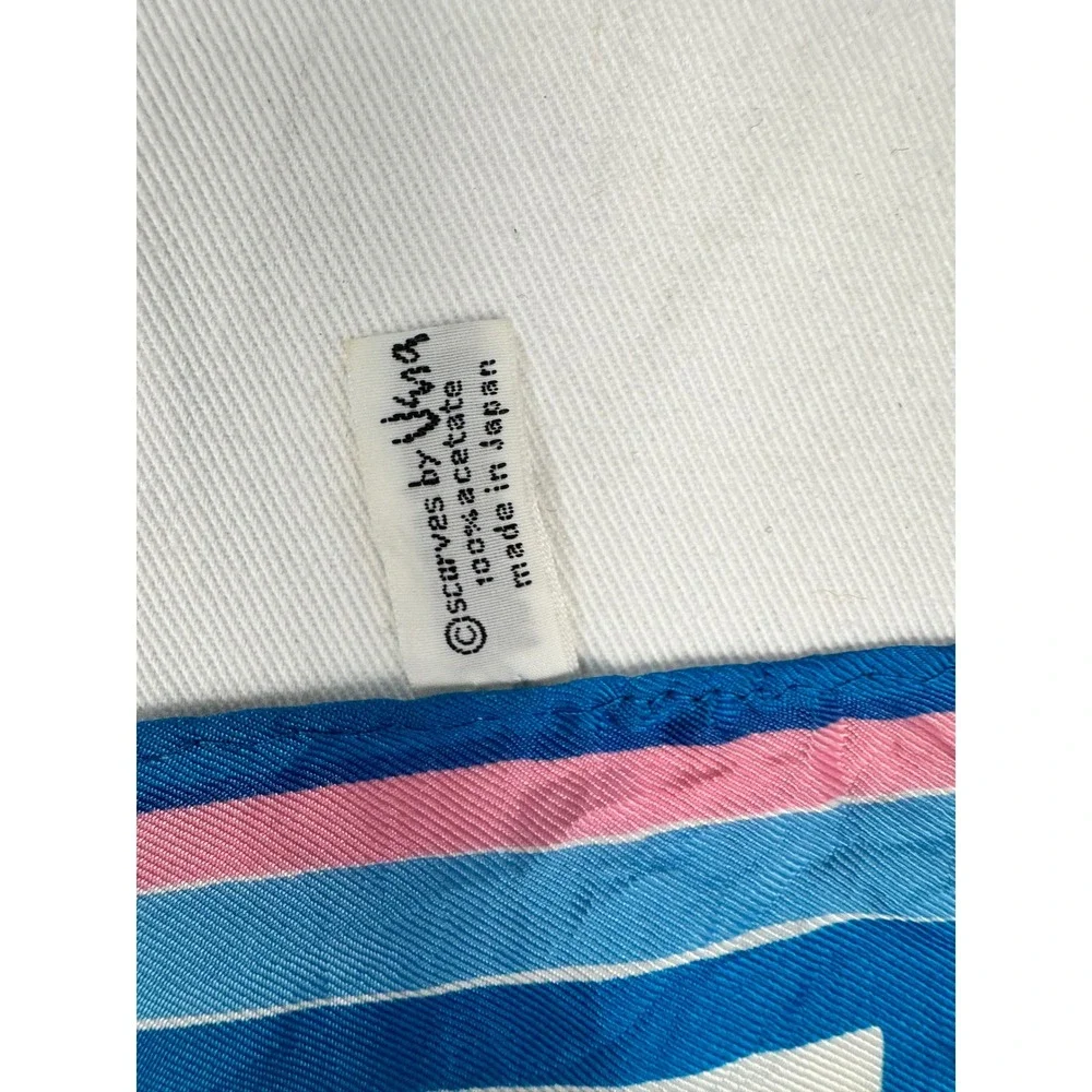 Vera Neumann Vintage Floral Square Scarf White Blue Pink Acetate Ladybug Logo 22